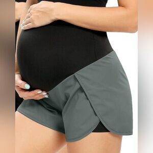 Maternity Fashion Over Belly Workout Shorts Yoga Running Bottoms in Gray M